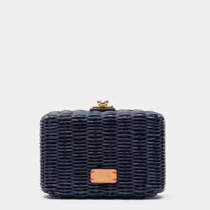 Frances Valentine Paige Wicker Clutch in Navy